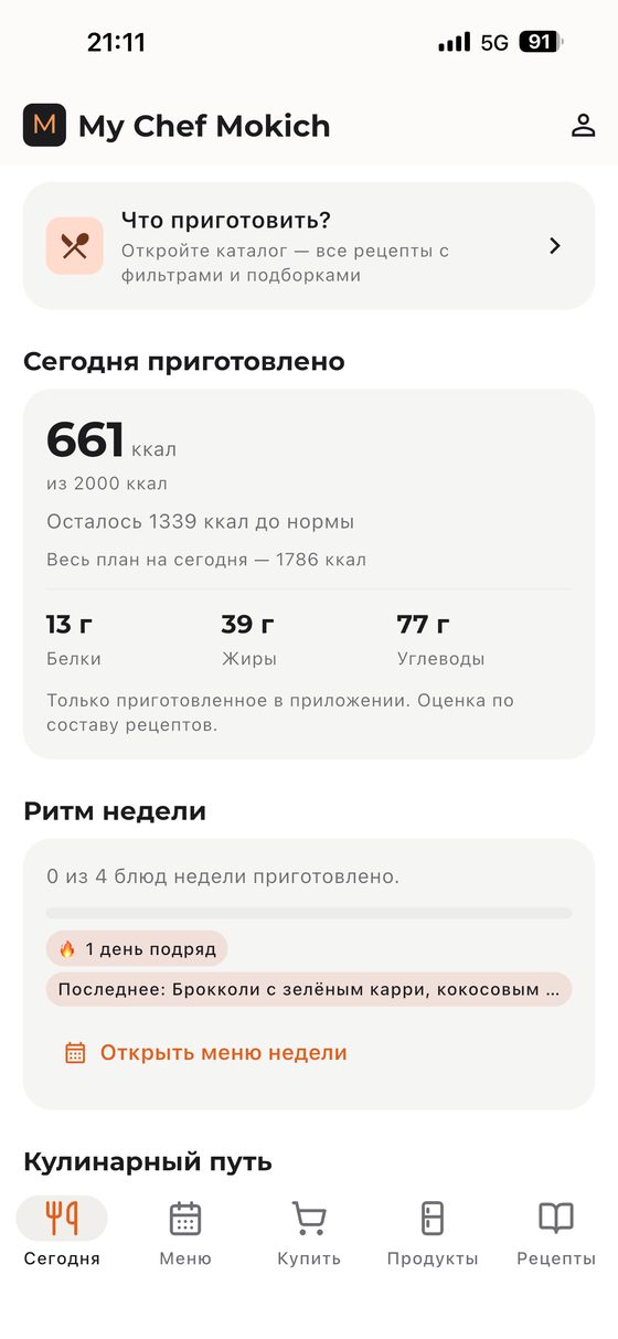 Итоги дня — калории и КБЖУ по приготовленному